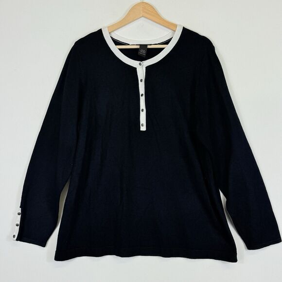 Lane Bryant Black Half Button Front Fine Knit Pullover‎ Sweater Women's 22 24 - Picture 1 of 5